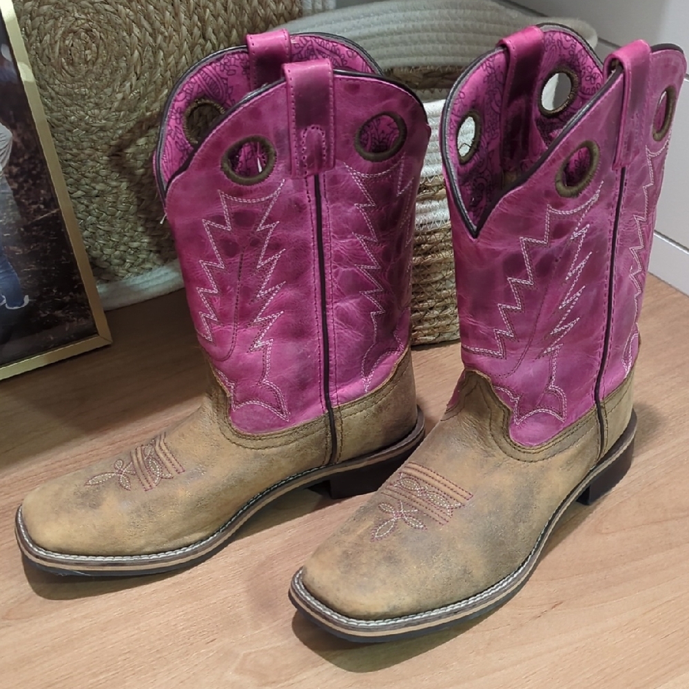 Pink and Tan Western Cowboy Boots